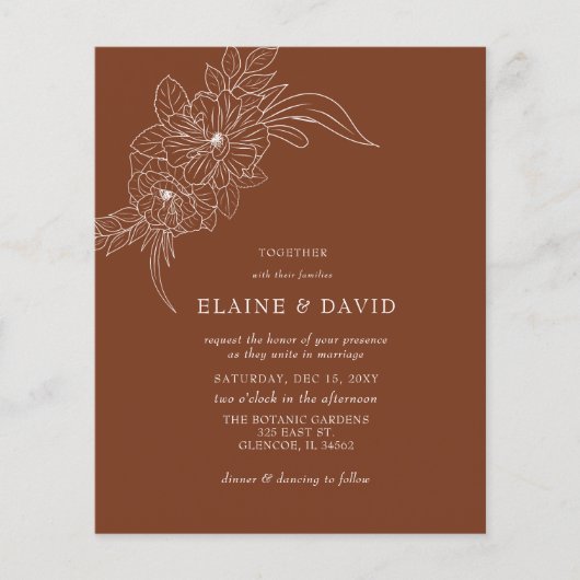 Budget Terracotta Bloemen Schets Bruiloft Uitnodig (Voorkant)