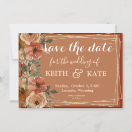 BUDGET Terracotta Bloemige Elegante Bewaar Datum   Kaart