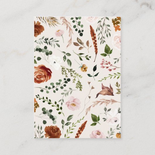 Budget terracotta bloemrijke elegante trouwomheini informatiekaartje (Achterkant)