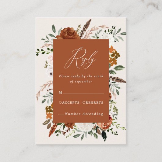 Budget terracotta bloemrijke elegante trouwomheini informatiekaartje (Voorkant)