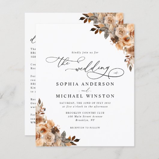 Budget Terracotta Boho Bloemen Bruiloft Uitnodigin (Voorkant / Achterkant)