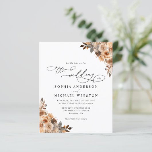 Budget Terracotta Boho Bloemen Bruiloft Uitnodigin (Staand voorkant)