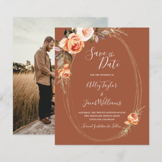 Budget Terracotta Boho Foto Wedding Save the Date (Voorkant / Achterkant)