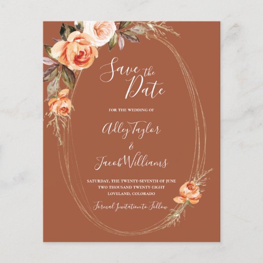 Budget Terracotta Boho Foto Wedding Save the Date (Voorkant)