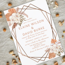 Budget Terracotta Boho Pampas Wedding Uitnodiging