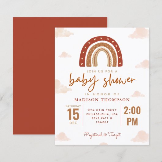 Budget Terracotta Boho Rainbow Baby shower (Voorkant / Achterkant)