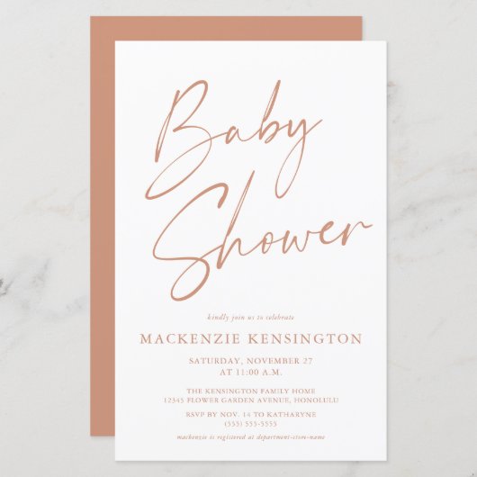 Budget Terracotta Boho Simple Script Baby shower (Voorkant / Achterkant)