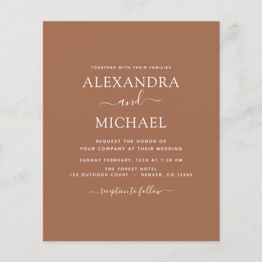 Budget Terracotta Boho Wedding Modern Simple Flyer (Voorkant)