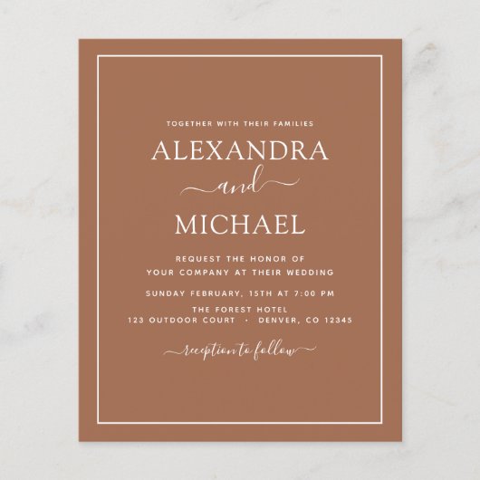 Budget Terracotta Boho Wedding Modern Simple Flyer (Voorkant)