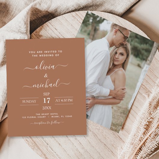Budget Terracotta Boho Wedding Modern Uitnodiging