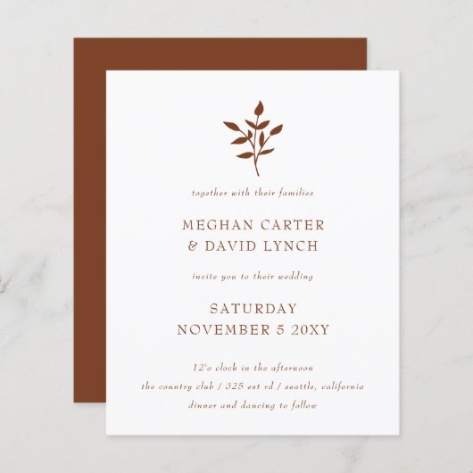 Budget Terracotta Botanical Wedding Invitation (Voorkant / Achterkant)