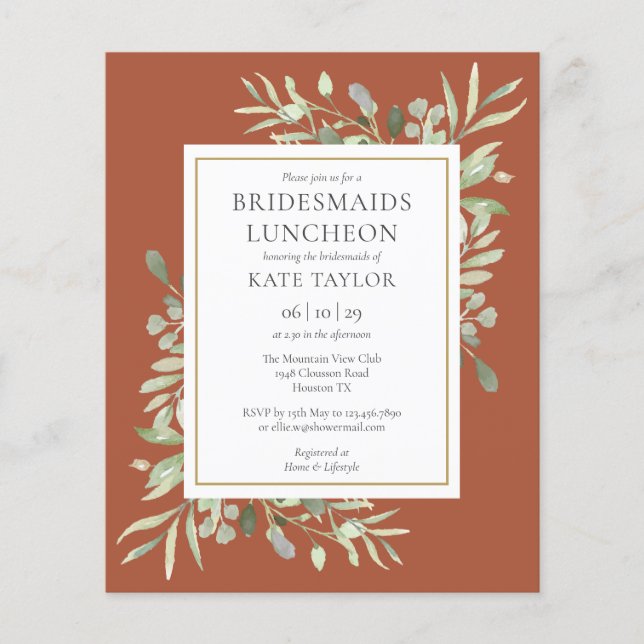 Budget Terracotta Bridesmaids Luncheon Invite (Voorkant)
