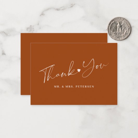 Budget terracotta bruiloft bedankt u script notitiekaartje (Voorkant / Achterkant in situ)