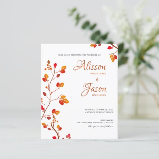Budget Terracotta Calligraphy Fall Wedding Invite (Staand voorkant)