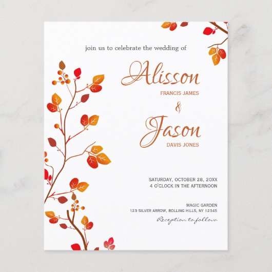 Budget Terracotta Calligraphy Fall Wedding Invite (Voorkant)