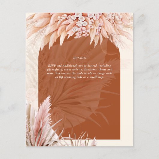 BUDGET Terracotta Coral Pampas Grass Wedding Flyer (Achterkant)
