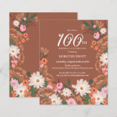 Budget Terracotta Floral 100th Verjaardag Uitnodig (Voorkant / Achterkant)