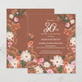 Budget Terracotta Floral 30e Verjaardag Uitnodigen (Voorkant / Achterkant)
