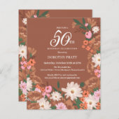 Budget Terracotta Floral 50e Verjaardag Uitnodigen (Voorkant / Achterkant)
