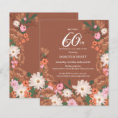 Budget Terracotta Floral 60e Verjaardag Uitnodigen (Voorkant / Achterkant)