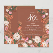 Budget Terracotta Floral 80e Verjaardag Uitnodigen (Voorkant / Achterkant)