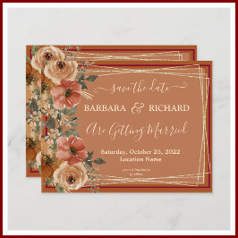 BUDGET Terracotta Floral Elegant Save Date Kaart
