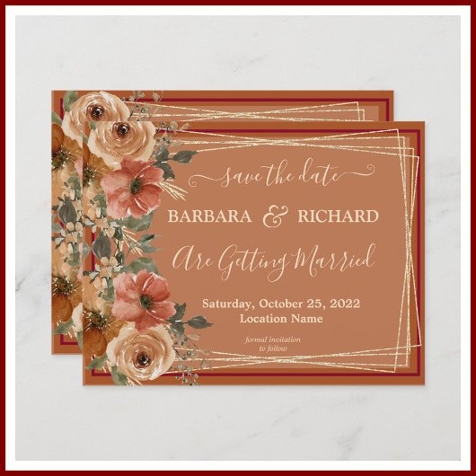 BUDGET Terracotta Floral Elegant Save Date Kaart