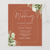 Budget Terracotta Floral Gold Arch Wedding Invite (Voorkant)