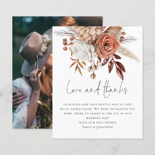 Budget Terracotta Floral Photo Love Bedankt Weddin (Voorkant / Achterkant)