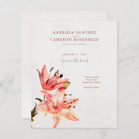 Budget Terracotta Floral QR Code Wedding Invite (Voorkant / Achterkant)