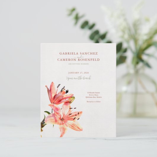 Budget Terracotta Floral QR Code Wedding Invite (Staand voorkant)