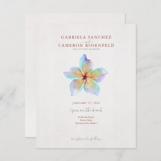 Budget Terracotta Floral QR Code Wedding Invite (Voorkant / Achterkant)