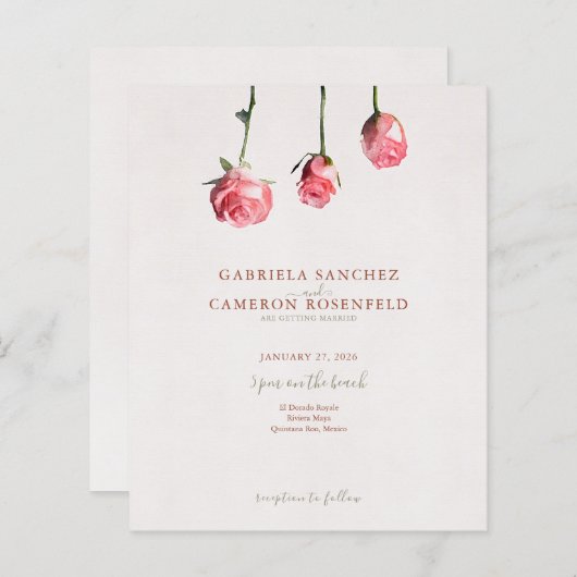 Budget Terracotta Floral QR Code Wedding Invite (Voorkant / Achterkant)