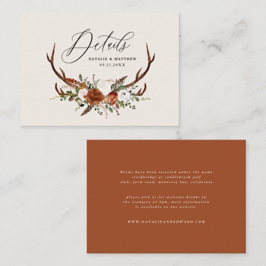 Budget terracotta florale elegant bruiloft informatiekaartje (Voorkant / Achterkant)