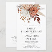 Budget Terracotta Florals Code Wedding Invite (Voorkant / Achterkant)