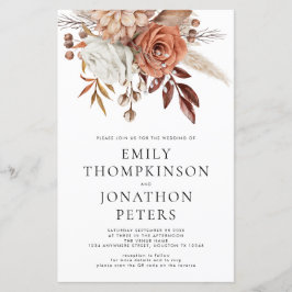 Budget Terracotta Florals Code Wedding Invite