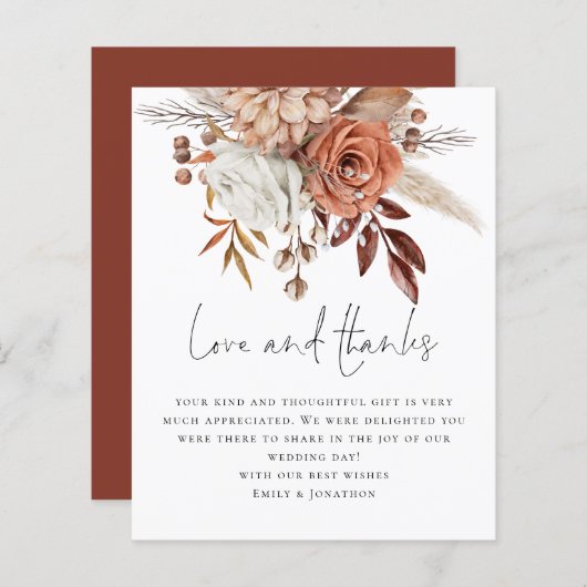 Budget Terracotta Florals Love Bedankt Wedding (Voorkant / Achterkant)