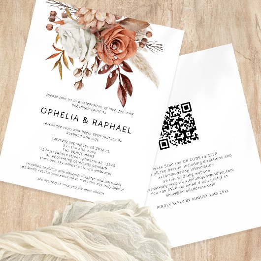 Budget Terracotta Florals QR Code Boheemse Bruilof
