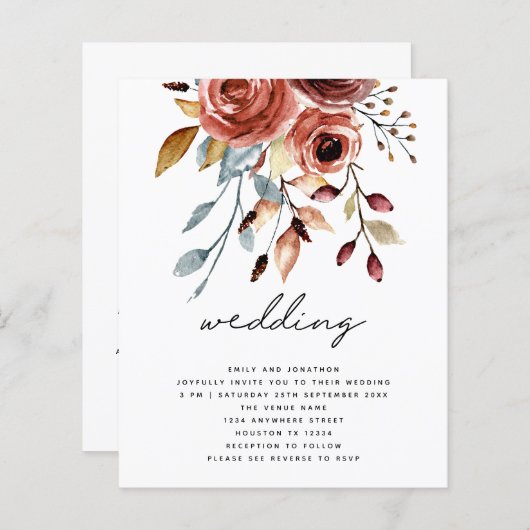 BUDGET Terracotta Florals QR Code Wedding Invite (Voorkant / Achterkant)