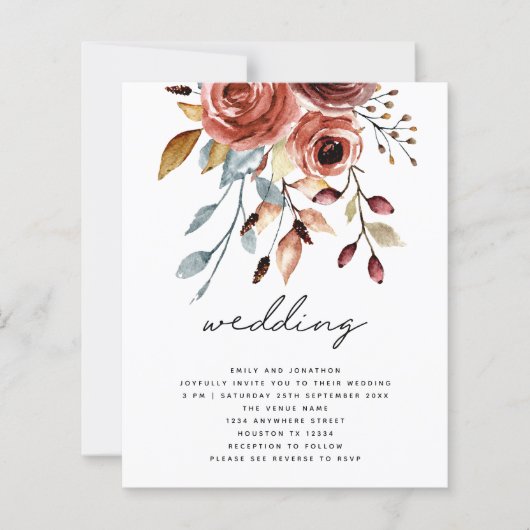 BUDGET Terracotta Florals QR Code Wedding Invite (Voorkant)