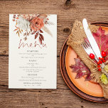 Budget Terracotta Florals Rustic Wedding Menu<br><div class="desc">Budget Terracotta Florals Rustic Wedding Menu. Een geweldige waarde van 5, 5 x 8, 5 inch in een reeks papieropties. Een informele set typografie voor het hoofdmenu ter aanvulling van de rest van de tekst die je gemakkelijk kunt personaliseren,  met prachtige herfstgekleurde bloemen en pampasgrassen bovenaan.</div>