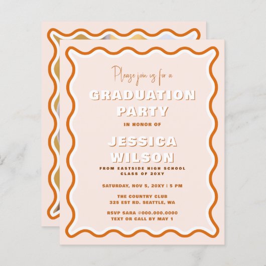 Budget Terracotta Foto Afstuderen Uitnodiging (Voorkant / Achterkant)