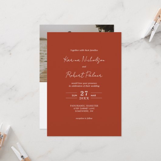 Budget Terracotta Foto QR Code RSVP Bruiloft Kaart (Voorkant / Achterkant in situ)