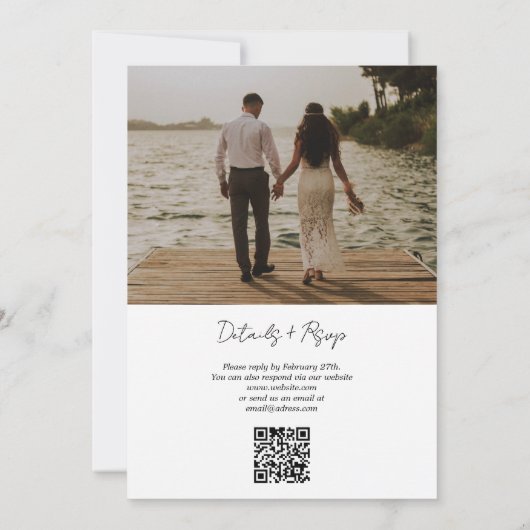 Budget Terracotta Foto QR Code RSVP Bruiloft Kaart (Achterkant)