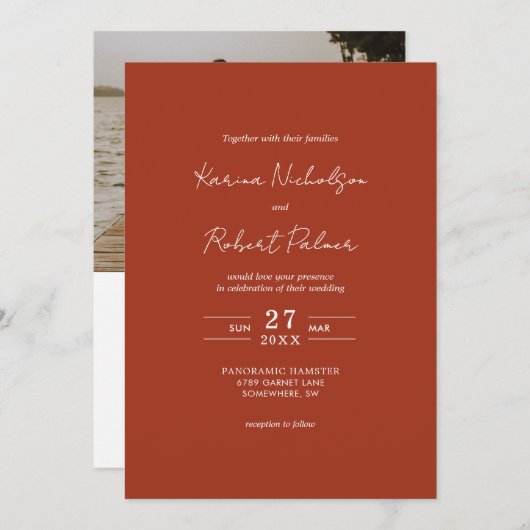 Budget Terracotta Foto QR Code RSVP Bruiloft Kaart (Voorkant / Achterkant)