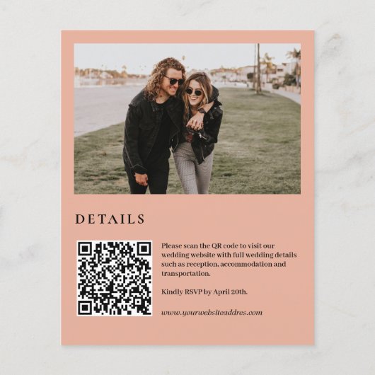 Budget terracotta Foto QR Website bruiloft uitnodi (Achterkant)
