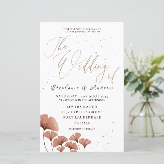 Budget Terracotta Ginkgo Leaf Wedding Uitnodiging (Staand voorkant)