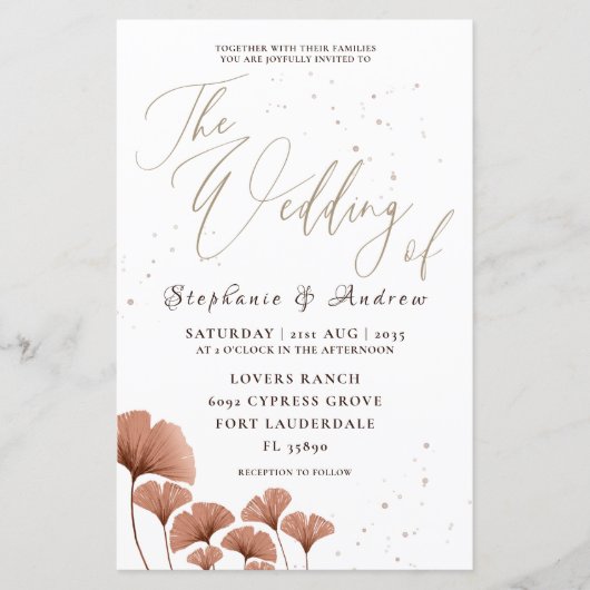 Budget Terracotta Ginkgo Leaf Wedding Uitnodiging (Voorkant)
