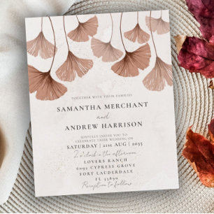 Budget Terracotta Ginkgo Wedding Uitnodiging
