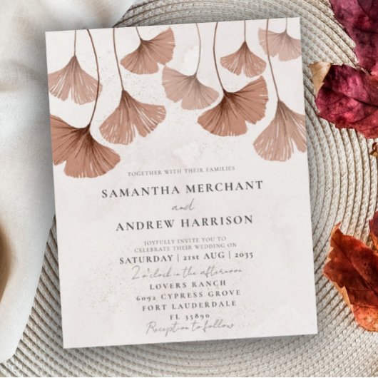 Budget Terracotta Ginkgo Wedding Uitnodiging